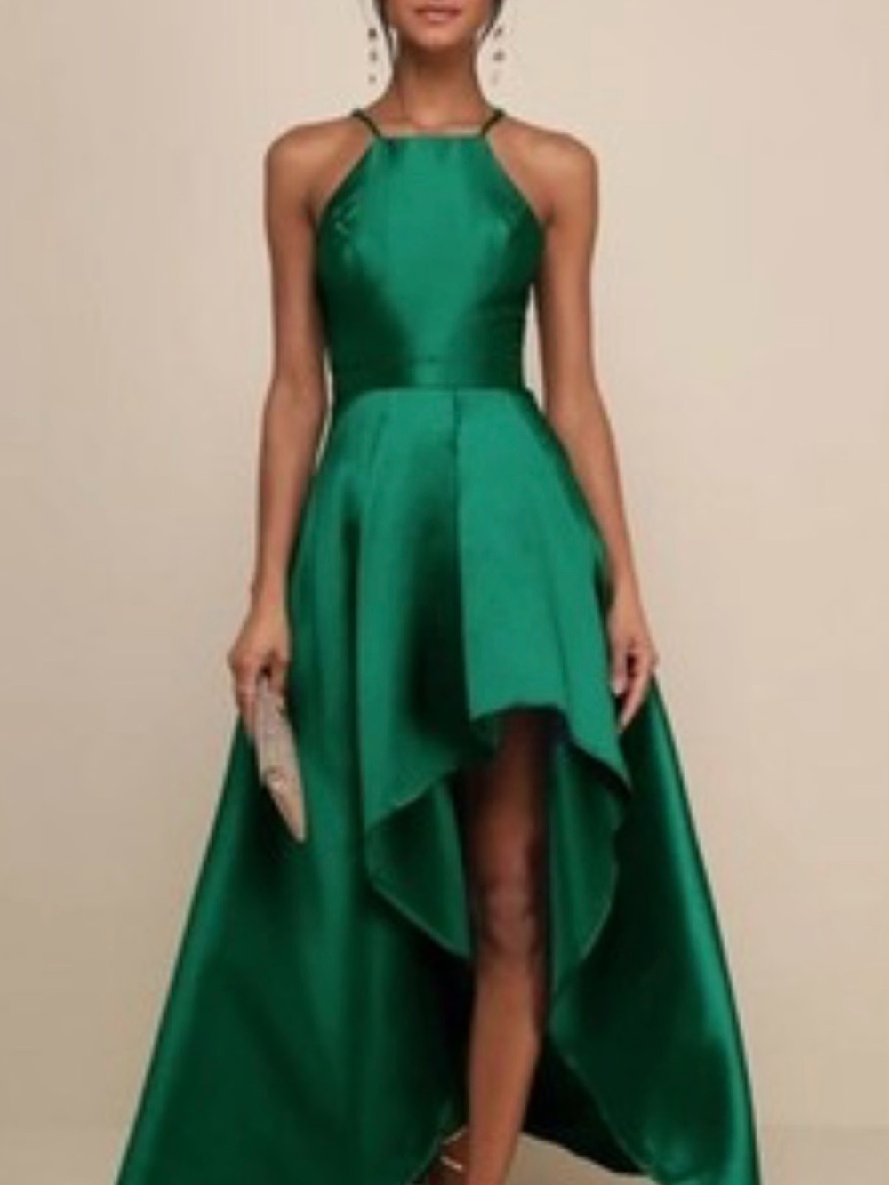 Lulu's Teal Satin Halter High-Low Dress
